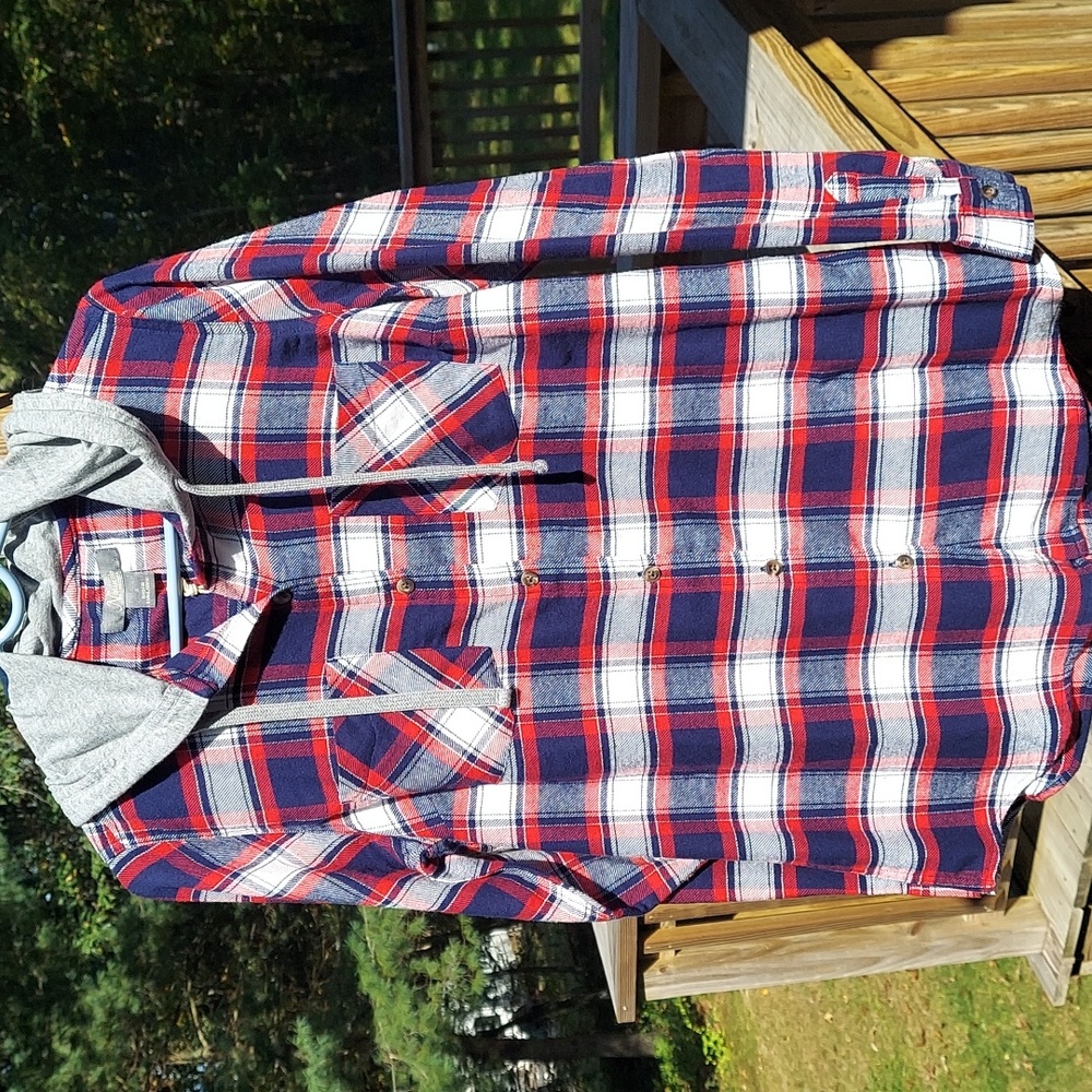 Natural Collection Women's Flannel Button-Down Hoodie Top Sz S Nwt
